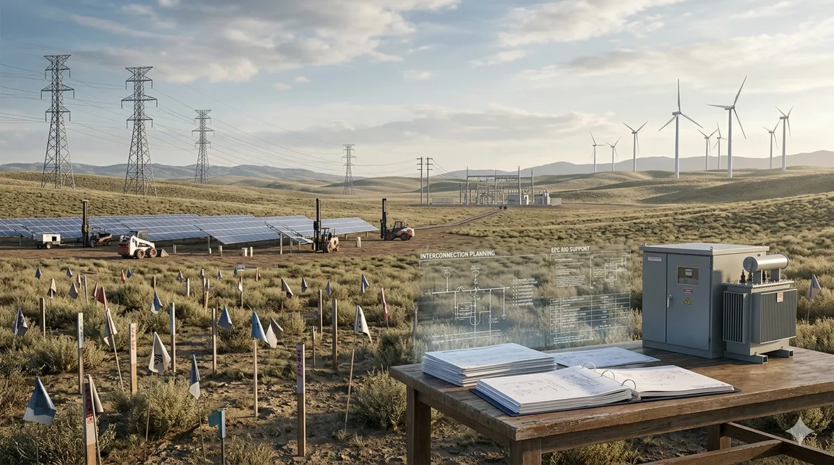 Renewable energy development site with clean power infrastructure
