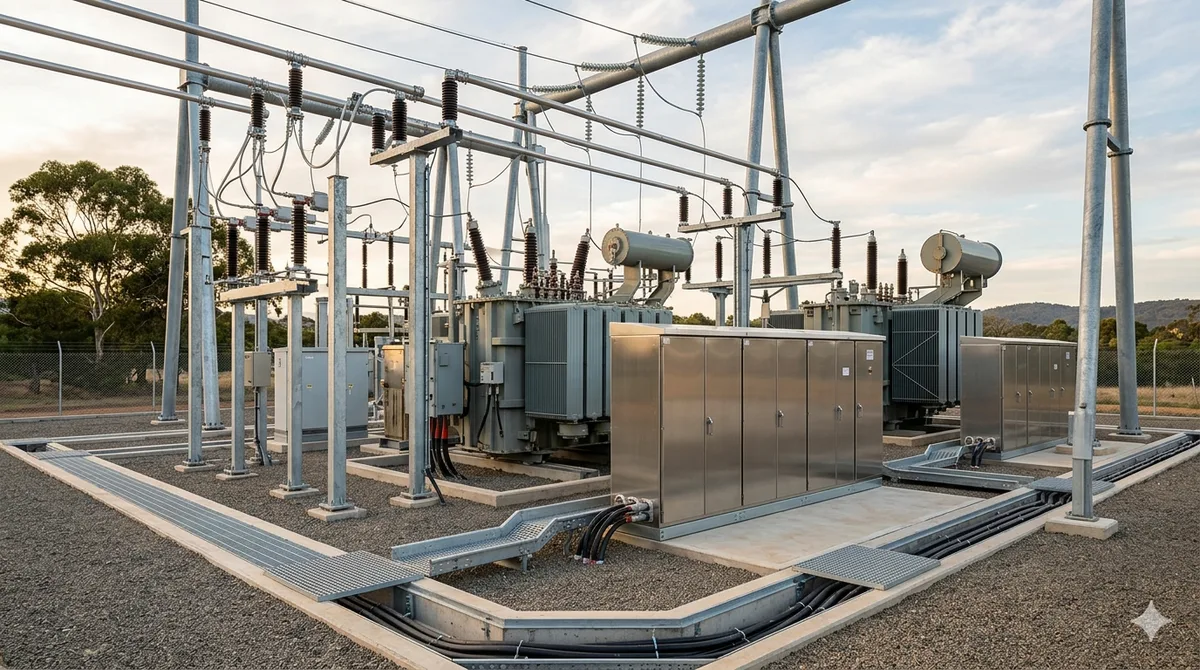 Electrical substation development with transformers and grid equipment